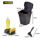 Kit Cozinha 3 Peças – Lixeira Rattan 5L Preta + Porta Detergente + Rodinho de Pia