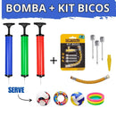 Kit Bomba de ar Manual para Encher Bolas e Infláveis + Kit de Bicos com 5 Peças