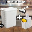 Kit Cozinha 3 Peças – Lixeira Rattan 5L Preta + Porta Detergente + Rodinho de Pia