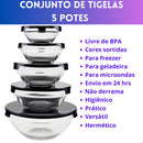 Conjunto Tigela de Vidro Bowl com Tampa – 5 Peças HerméticasPeças Herméticos